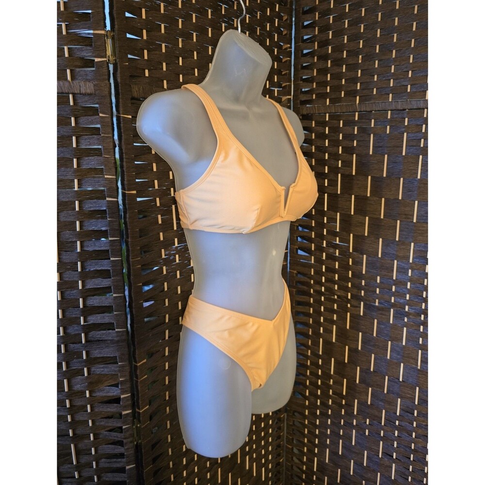 Peach Bikini Set V-Wire Notch Top M High Leg V-Cut Bottom Women's Coastal Beach